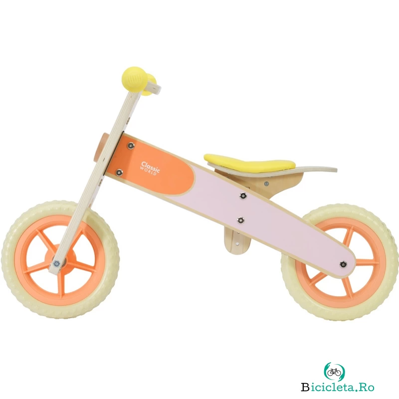 Bicicleta din lemn fara pedale 12 inch Classic World Orange