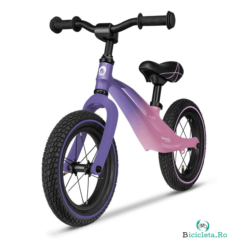 Lionelo - Bicicleta usoara Bart Air, Fara pedale, Cu roti gonflabile, Cu cadru din magneziu, Cu ghidon si sa reglabile, Greutate 3.8 Kg, 12 inch, Conform cu standardul european de securitate EN71, Pink Violet