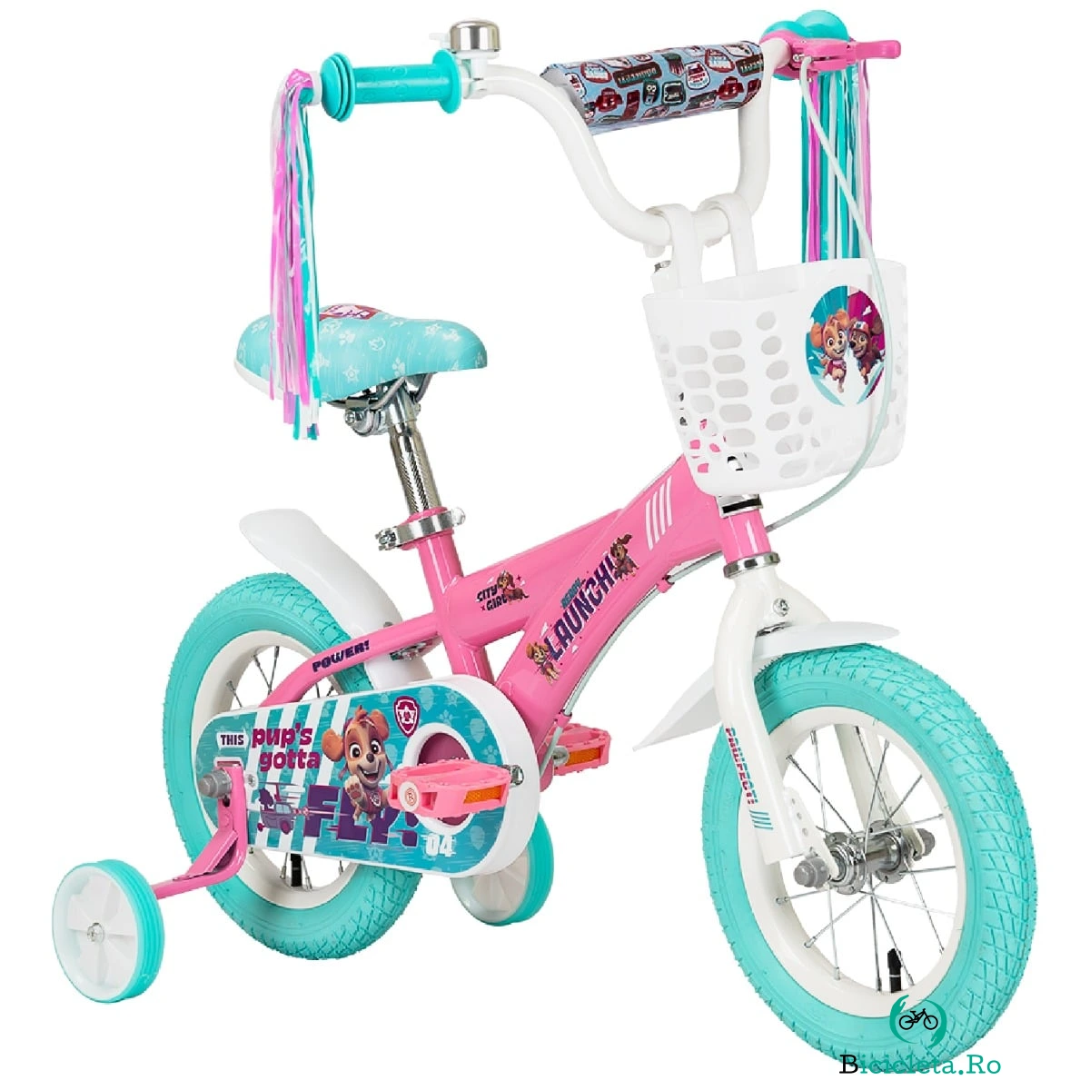 Bicicleta cu roti ajutatoare si cos, Paw Patrol, Skye, 12 inch